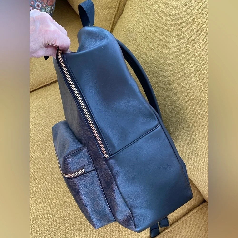 Coach Signature Black & Brown Charlie Medium Backpack EUC
